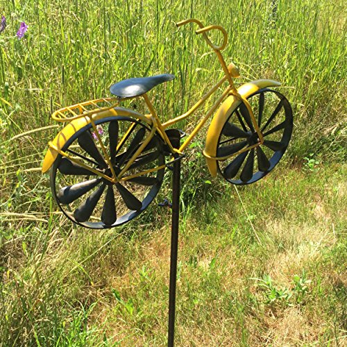 Americana Yellow Bike Garden Spinner, Vintage Style Stake Decoration, Rustic Yellow With Antiqued Finish, 4 Feet 3 Inches Tall (130 Cm) #TOP2