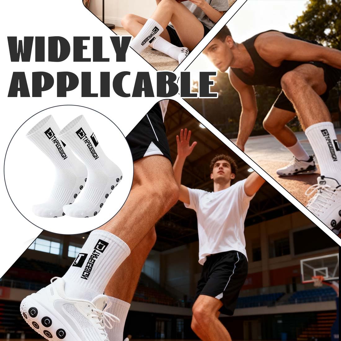 Calcetines Antideslizantes Futbol 4 Pares, Color Blanco Talla 33-39, Para Niños Deportes Baloncesto Rugby Tenis
