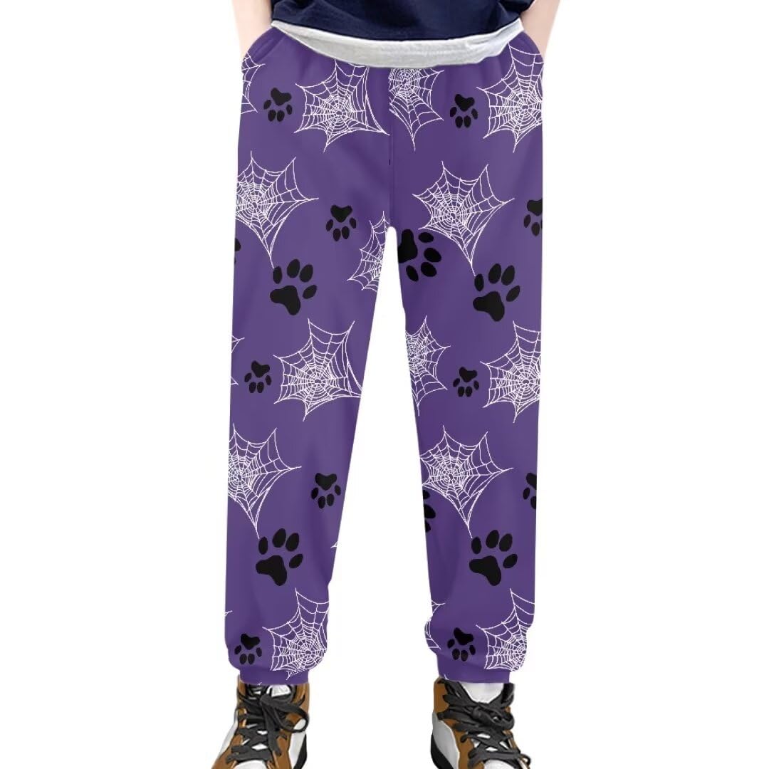 ORGYPET Spider Web Boys Hiking Pants for 6-7 Funny Active Jogger Pants for Teen Pull On Sweatpants with Pockets High Waisted Athletic Pants for Party Casual Long Pants Gift for Halloween