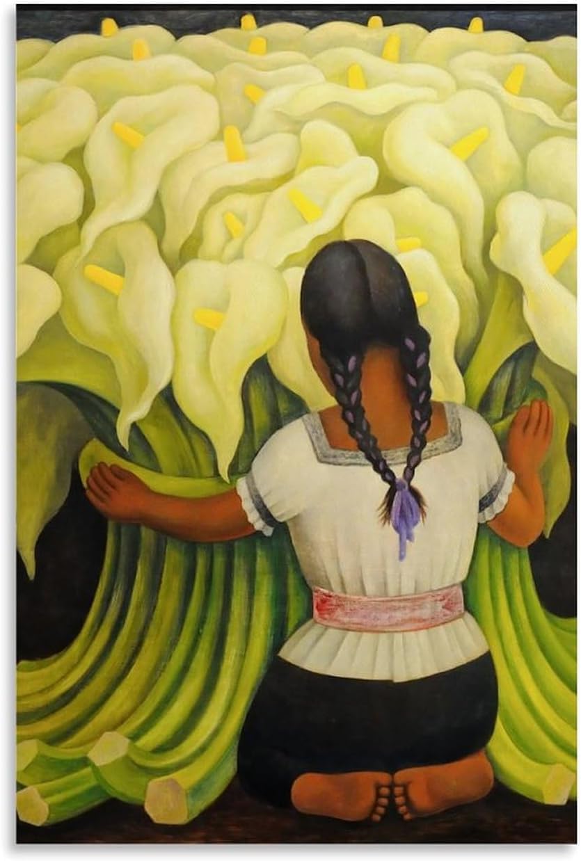 Rikin Liuff Girl with Lilies by Diego Rivera Poster and Prints Abstract Wall Art Diego Rivera Canvas Painting for Office Picture Decor 40x55cmx1 Frameless