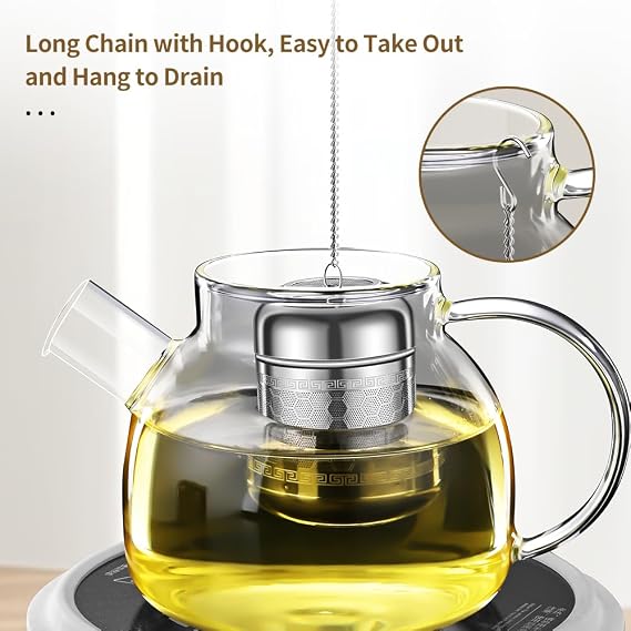 Tea Strainers for Loose Tea, Extra Fine Mesh Tea Infuser, 316 Stainless Steel & Updated Slim Threaded Lid, Loose Leaf Tea Steeper for Black Tea, Rooibos, etc (1 Pack - Large)