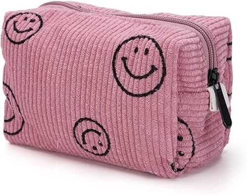 Bolsa de cosméticos de pana, bolsa de maquillaje de cara sonriente, bolsa de maquillaje de preparación para cosméticos, bolsa de aseo estético, disponible en Yaxa Peru