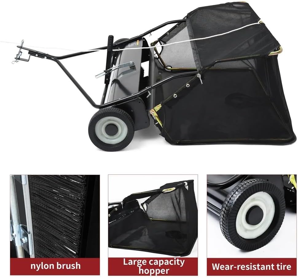 42"" Tow Behind Lawn Sweeper Leaf Collector Sweeper for Lawn 12 Cu FT Capacity, Replacement for John Deere OEM