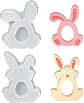2-Piece Easter Bunny Silicone Mold Set, Hollow Rabbit Candle Holder Mold for DIY Plaster, Resin & Concrete, Cute Bunny Decor for Spring & Easter Crafts