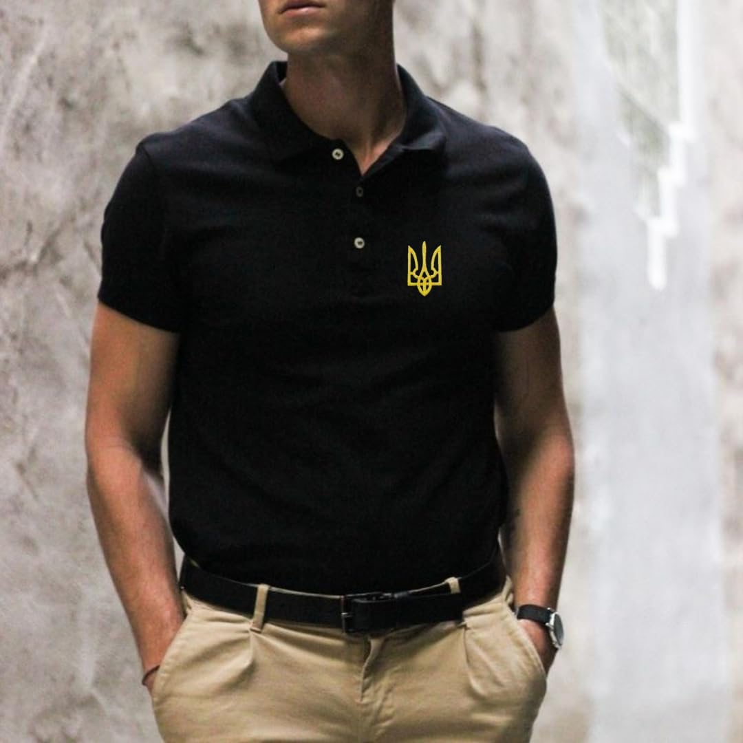 Stylish Ukrainian Polo Shirt with Ukrainian Trident Embroidery