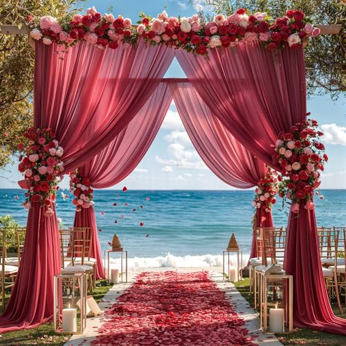 Image of Burgundy Wedding Arch Draping Fabric 1 Panel 30'' x 20FT Red Drapes Sheer Fabric Backdrop Curtains for Christmas Wedding Ceremony Birthday Party Bridal Shower Decoration