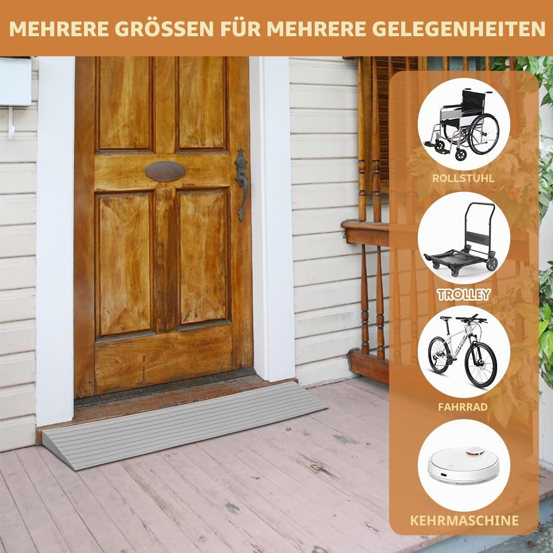 Türschwellenrampe 3cm Hoch | 100x8x3 cm Gummi Rampe für Saugroboter | Schwellenrampe rutschfest mit Klebeband | Türschwelle Rampe für Rollstuhl, Rollator, Kinderwagen, Einkaufswagen (Grau)
