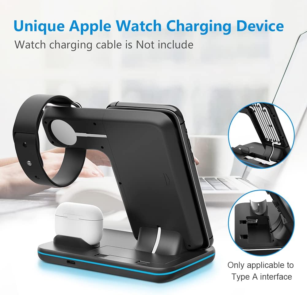 WAITIEE Wireless Charger 3 in 1, 15W Fast Charging Station for Apple iWatch SE/6/5/4/3/2/1,AirPods Pro, Compatible with iPhone 13/12/12 Pro Max/11 Series/XS Max/XR/XS/X/8/8 Plus/Samsung Galaxy (Black) : Cell Phones & Accessories
