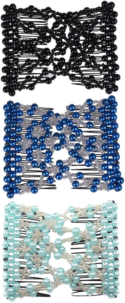 Pack of 3 Awesome Easy Stretching Combs, Hand-beaded Double Combs Hair Clips for Women Girls