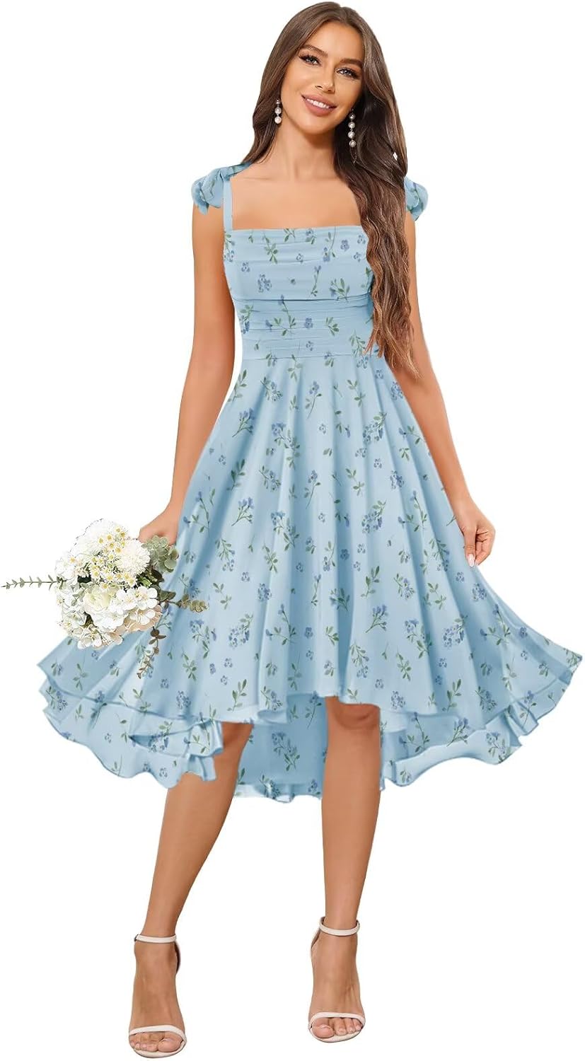 VGZ Short Bridesmaid Dresses for Women Spaghetti Straps Chiffon A Line Pleated Formal Evening Dress