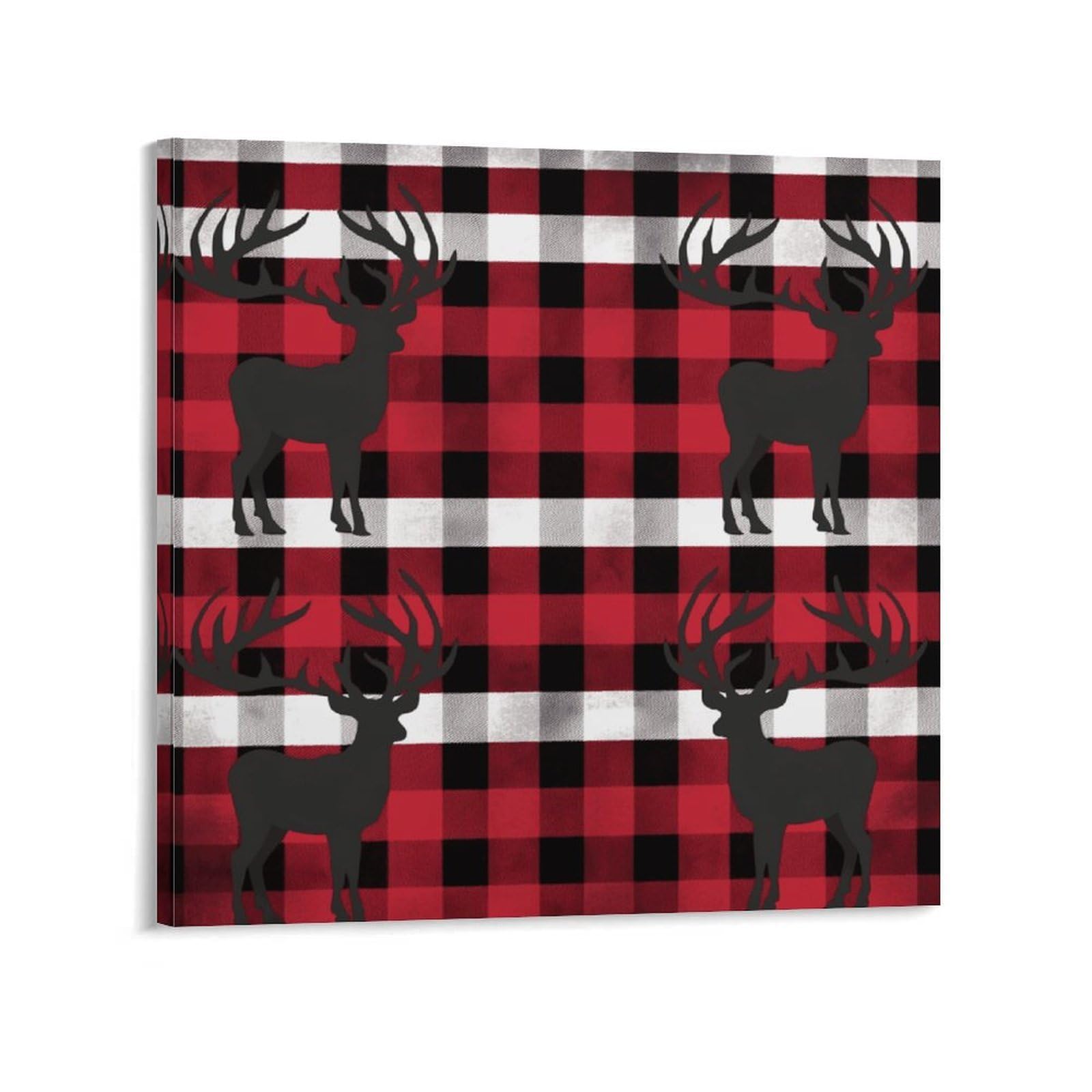 Buffalo Plaid Deer Canvas Wall Art for Bedroom 12x12inch(30x30cm) Canvas Prints Artwork for Walls Modern Picture Artwork Painting for Living Room Aesthetic Wall Paintings for Bathroom Kitchen Office D