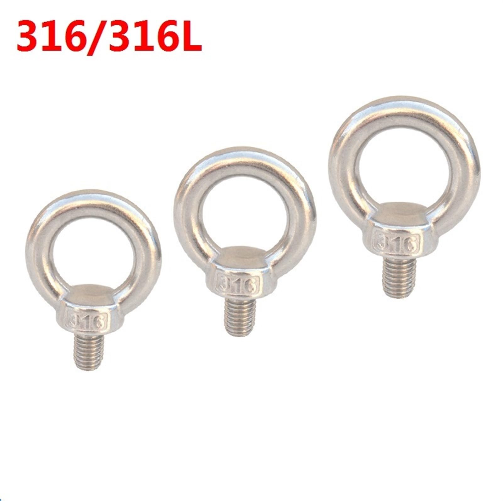 50 unids/Lote 316 Rosca métrica M6 cáncamo de Acero Inoxidable Pernos de Ojo de elevación Anillo Tornillo Bucle Tuercas Perno de Ojo Elevador