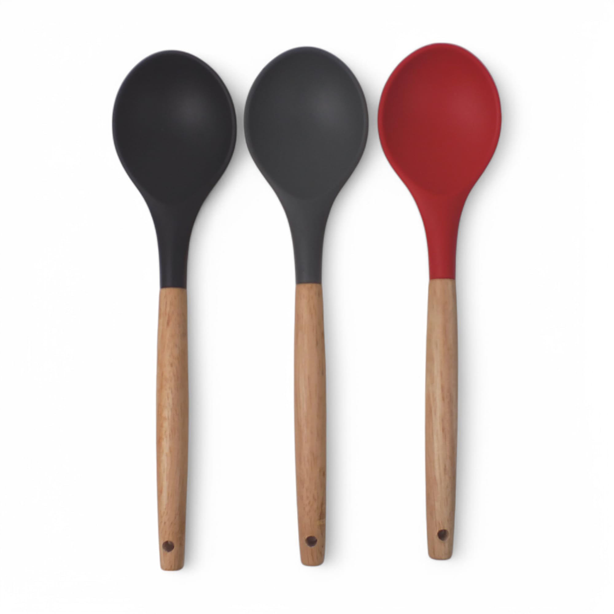 Deconox Bambu Saplı Silikon Servis Kaşığı, Bambu Uzun Silikon Servi Kaşığı 28cm 3 Renk Seçenekli, Yemeklerinizi Servis Etmek İçin Silikon Servis Kaşığı (KIRMIZI)