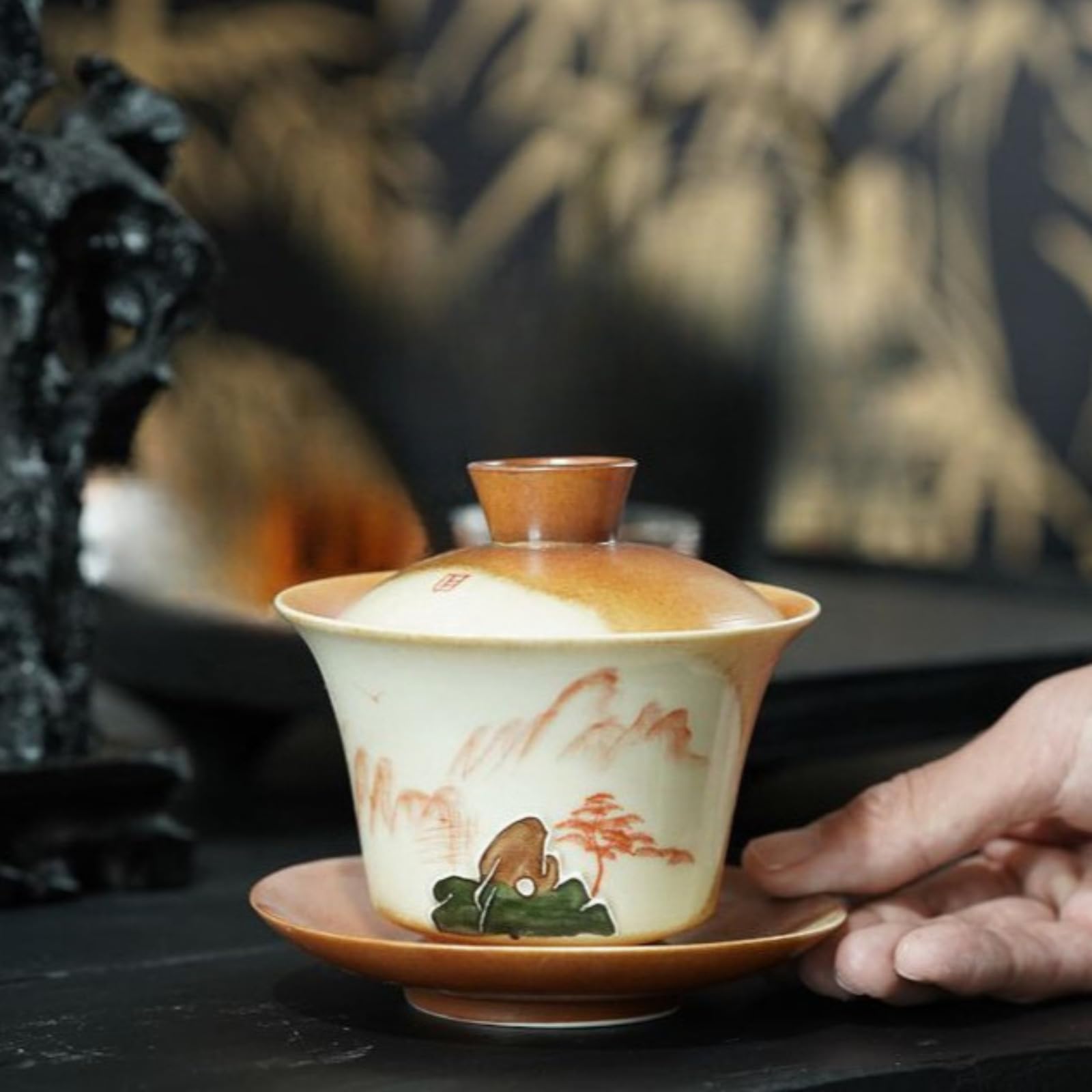 Gaiwan en céramique dessiné à la main 200 ml 192.8 g style antique pour thé