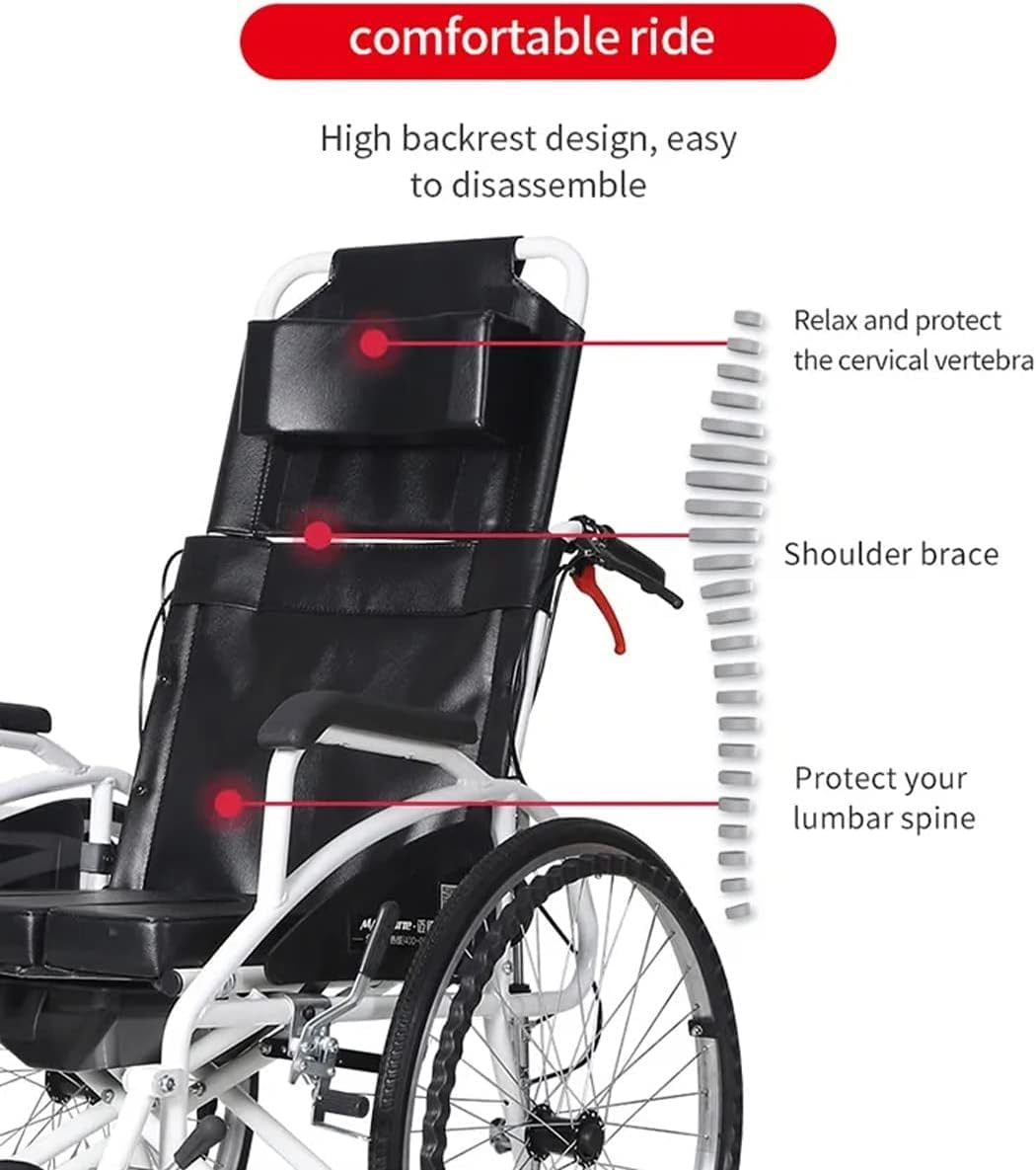 Silla de ruedas reclinable Silla de ruedas de transporte ligera Respaldo alto Reposacabezas extraíble Silla de ruedas de viaje reclinable Silla de ruedas plegable