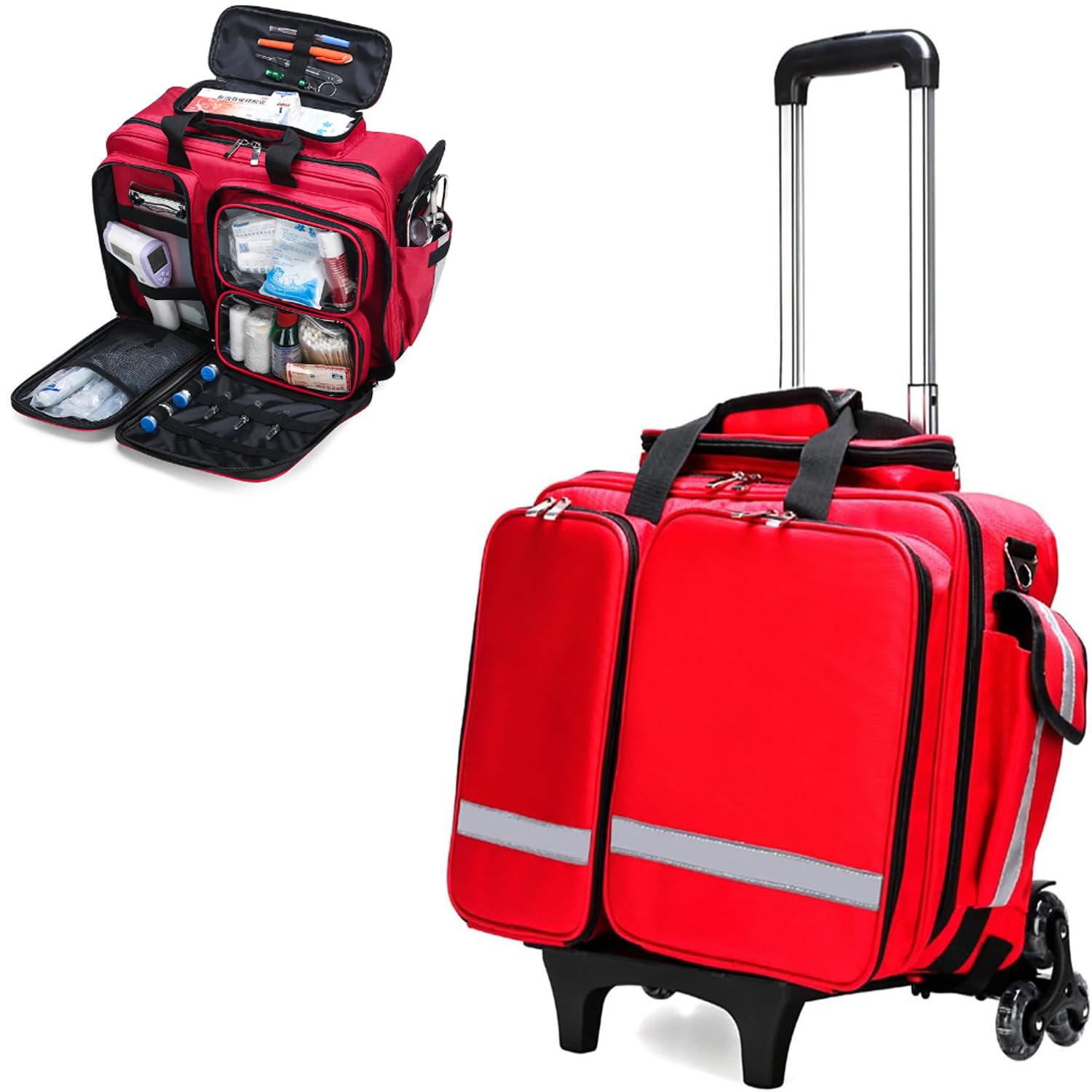 Borsa Trolley Medica per paramedici, Borsa per Kit di Pronto Soccorso Portatile di Grande capacità con Ruote, Borsa per traumi Impermeabile e Resistente, per soccorritori di Emergenza