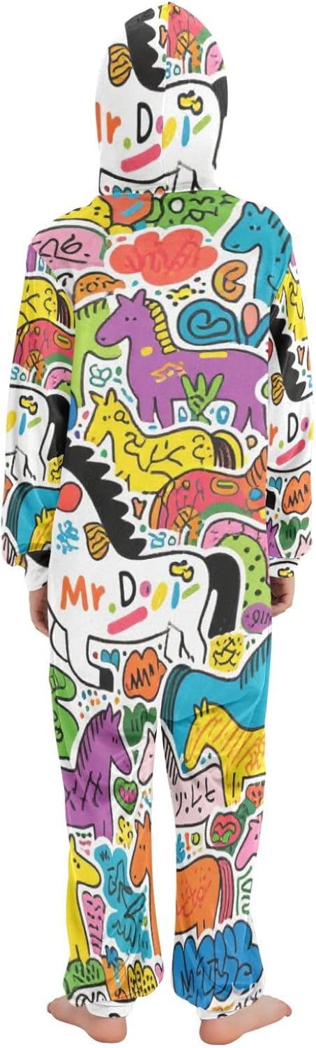 Pajama Soft Warm Hooded One-Piecing Sleeper Loungewear for Parties Sleepovers 4-14Y