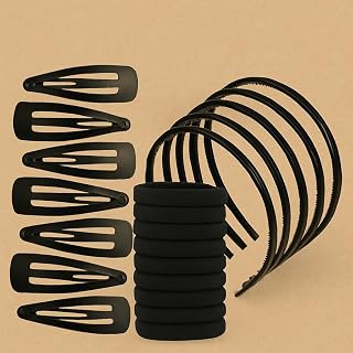 Elcaro Hair Accessories Set - Black Headbands (3 pcs), Hair Ties (20 pcs), Tic Tac Clips (12 pcs), Complete Hair Care Set ... Price In India