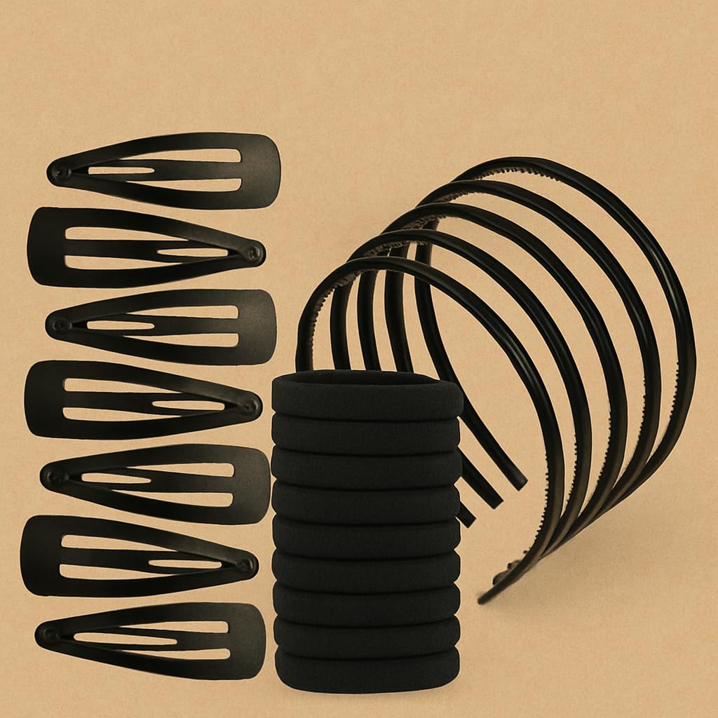 Elcaro Hair Accessories Set - Black Headbands (3 pcs), Hair Ties (20 pcs), Tic Tac Clips (12 pcs), Complete Hair Care Set ... - Review, Price and Buying Guide