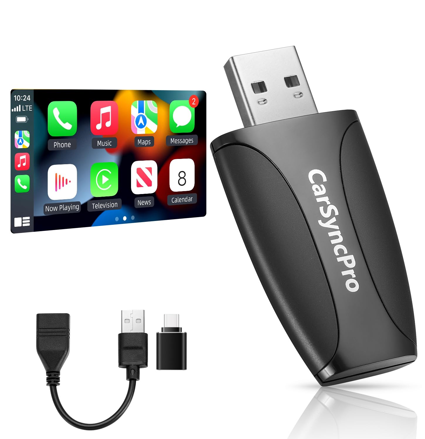 CarSyncPro Wireless Carplay Adapter Auto Wireless Adapter, Fast & Stable Auto Connect Bluetooth CarPlay, Stable Control & No Delay, Supports Car Original Control with Type-C/USB-A for 800+ Cars