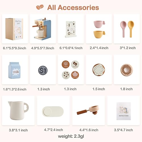 Miniatura 8 de EERKEOD Cafetera de juguete para niños, cafetera de madera para niños, juego para niños pequeños, accesorios de cocina, regalo para niñas y niños