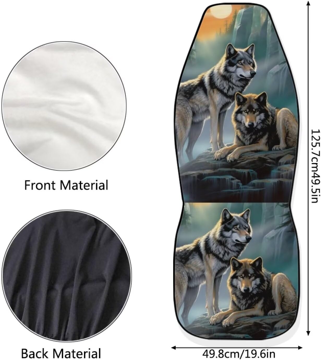 INSTANTARTS Howling Wolf High Back Car Seats Cover 2 Piece Bucket Seat Cushion Comfy Seat Protector Universal Fit Most SUV, Sedan, Van, Truck