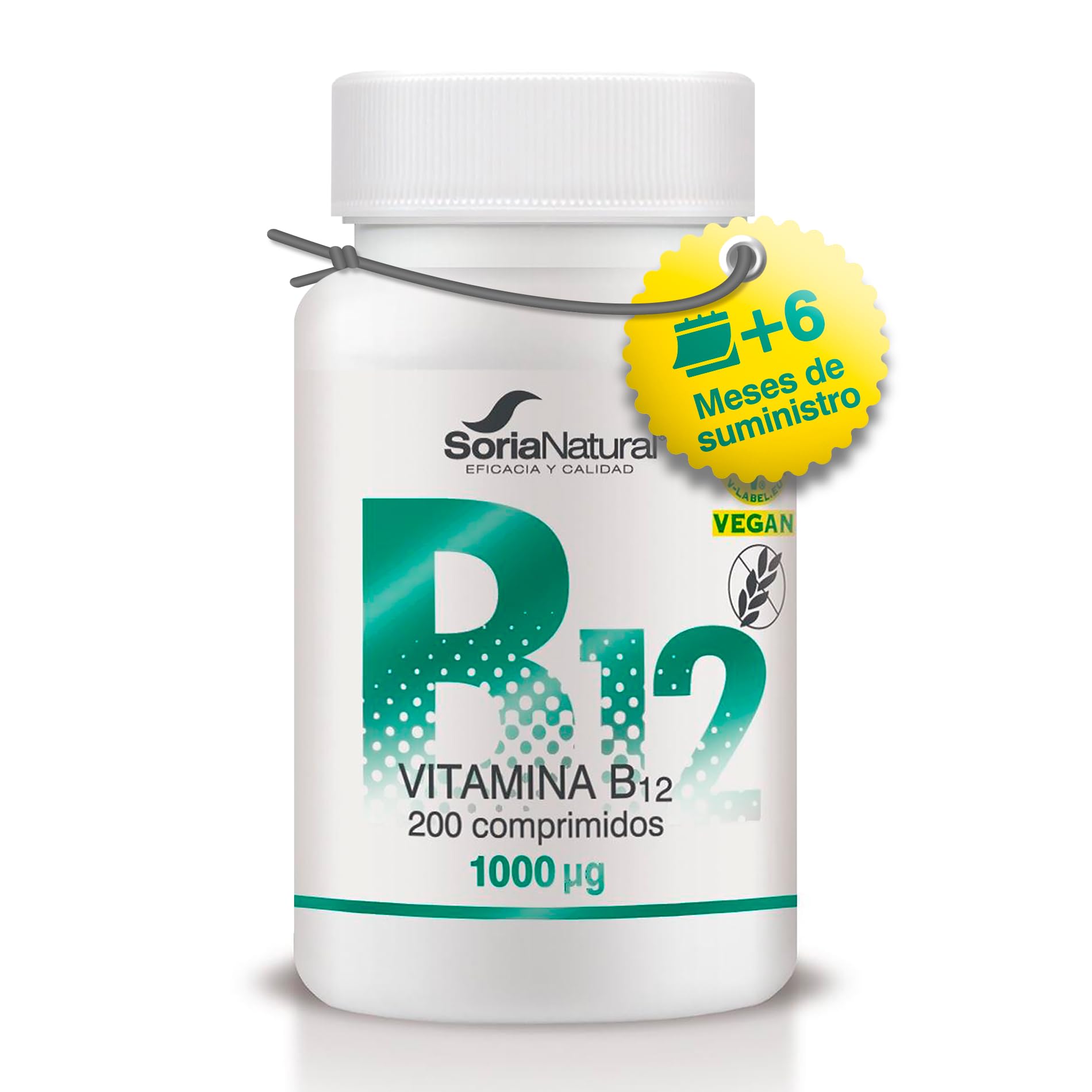 Soria Natural Vitamina B12 1000μg | 200 comprimidos para +​6 Meses | Muy Alta Concentración y Liberación Sostenida para Mejor Absorción | Indicado para cansancio, fatiga, regular sistema nervioso