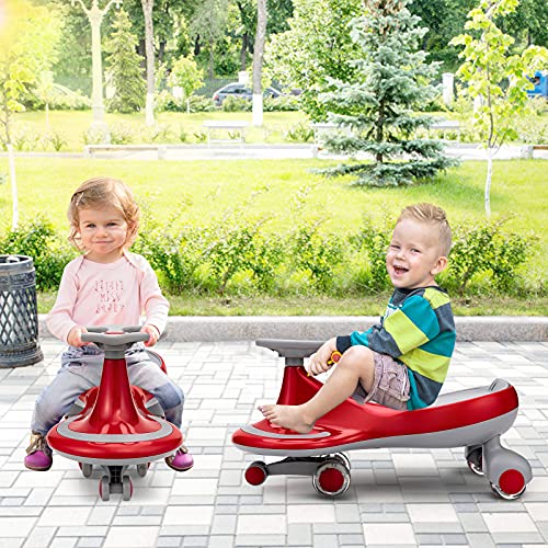 Image of HONEY JOY Wiggle Car, 2 in 1 Swing Car for Kids, LED PU Flashing Wheels, No Batteries, Gears or Pedals, Uses Twist, Turn, Ride On Toy for Toddlers Boys Girls 3 Years and Up (Red)