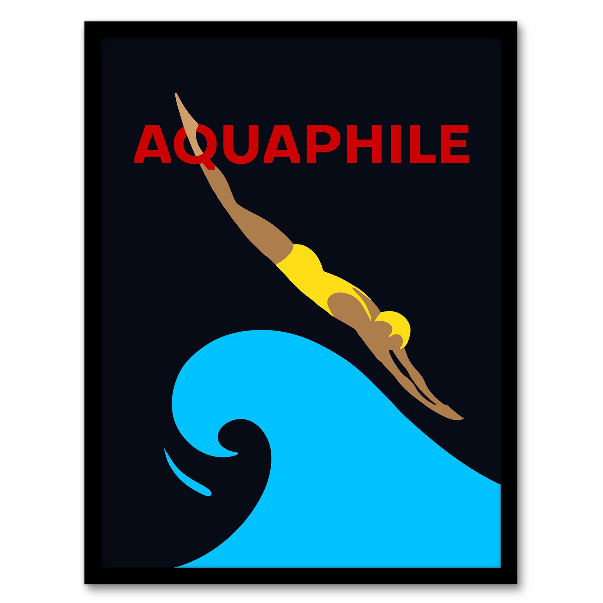 B&Q -  Aquaphile Water Lover Swimmer Diver Bold Red Graphic Wall Art PrintA4 Size