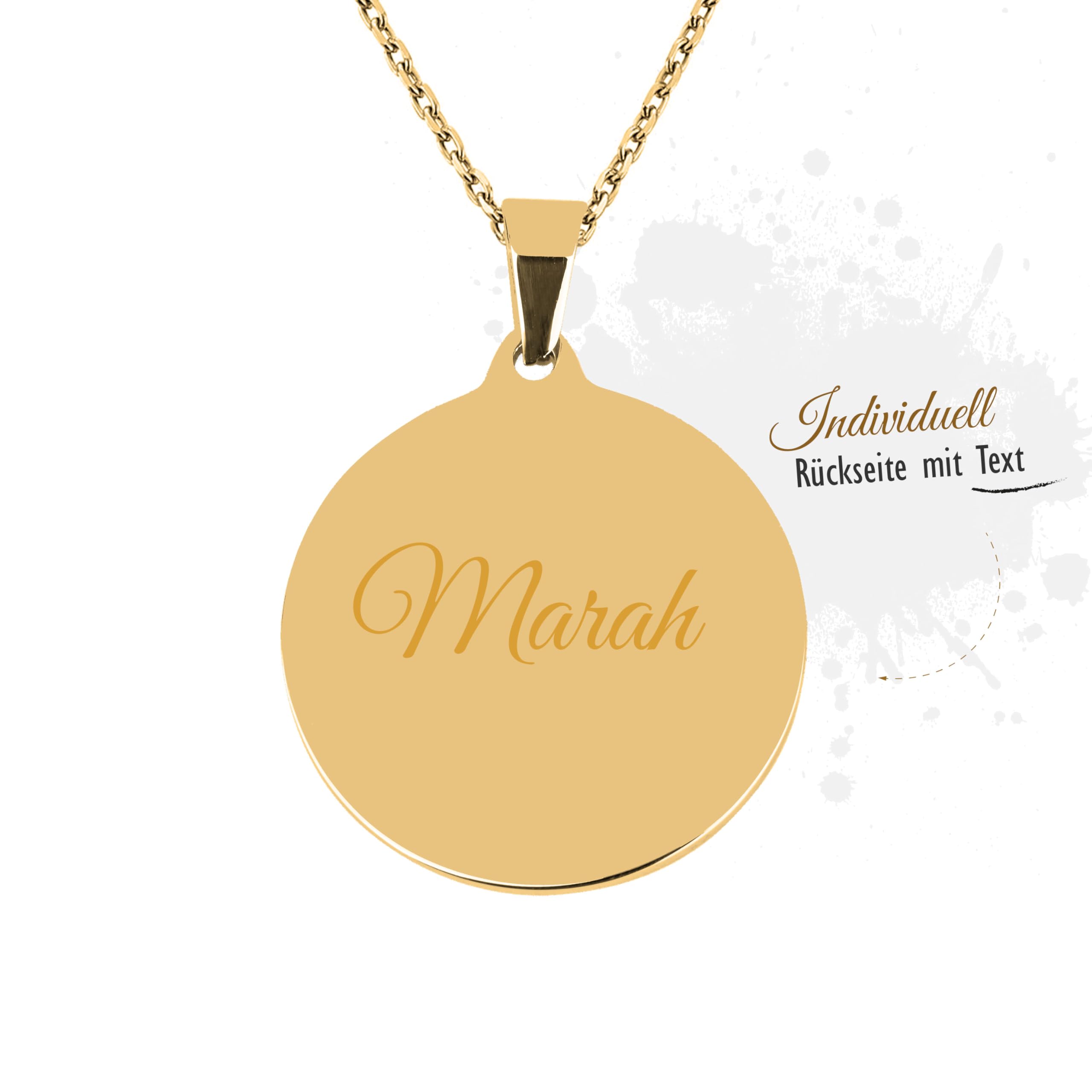 Fotogravur Anhänger rund mit Kette und eigener Gravur Namen und Datum/Bildgravur mit Wunschgravur/Farben: Silber/Gold/Roségold