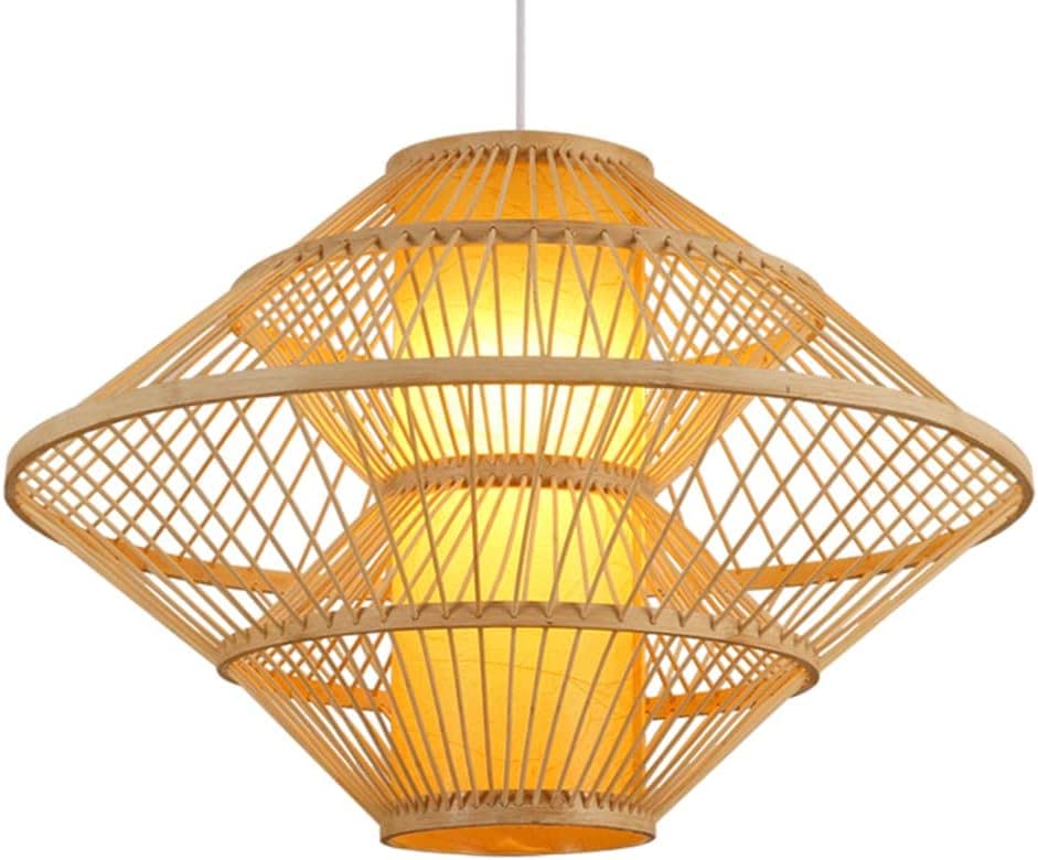 Abat-jour cage en bambou fait main, lustre de plafond naturel E27