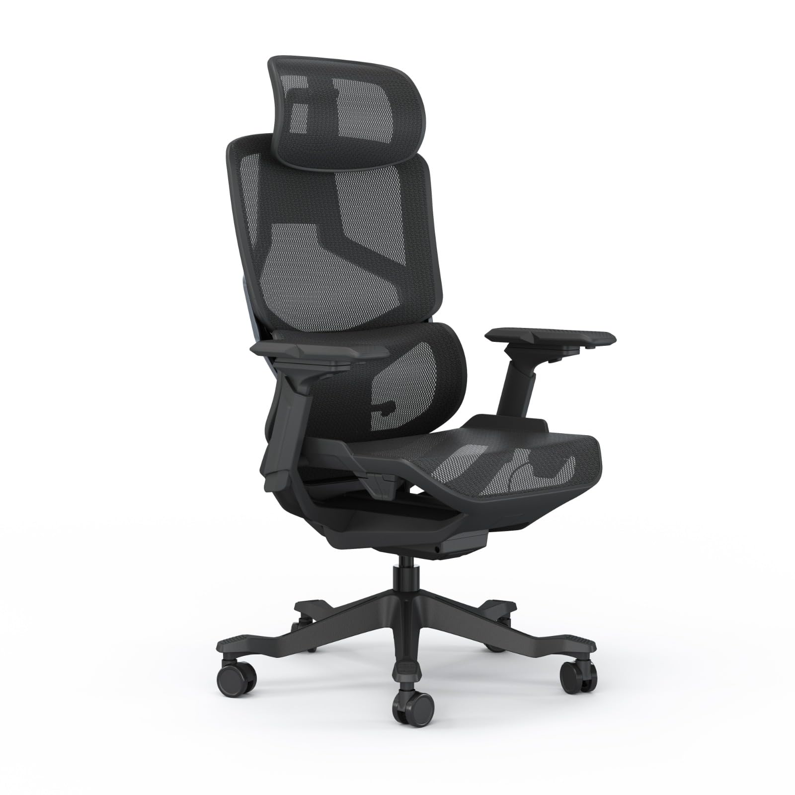 Ergonomic Office Chair - High-Back Mesh Design, 5D Armrests, Adjustable Lumbar Support, Reclining & Seat Depth Adjustment - Executive Comfort for Long Hours (No Footrest) Black Large