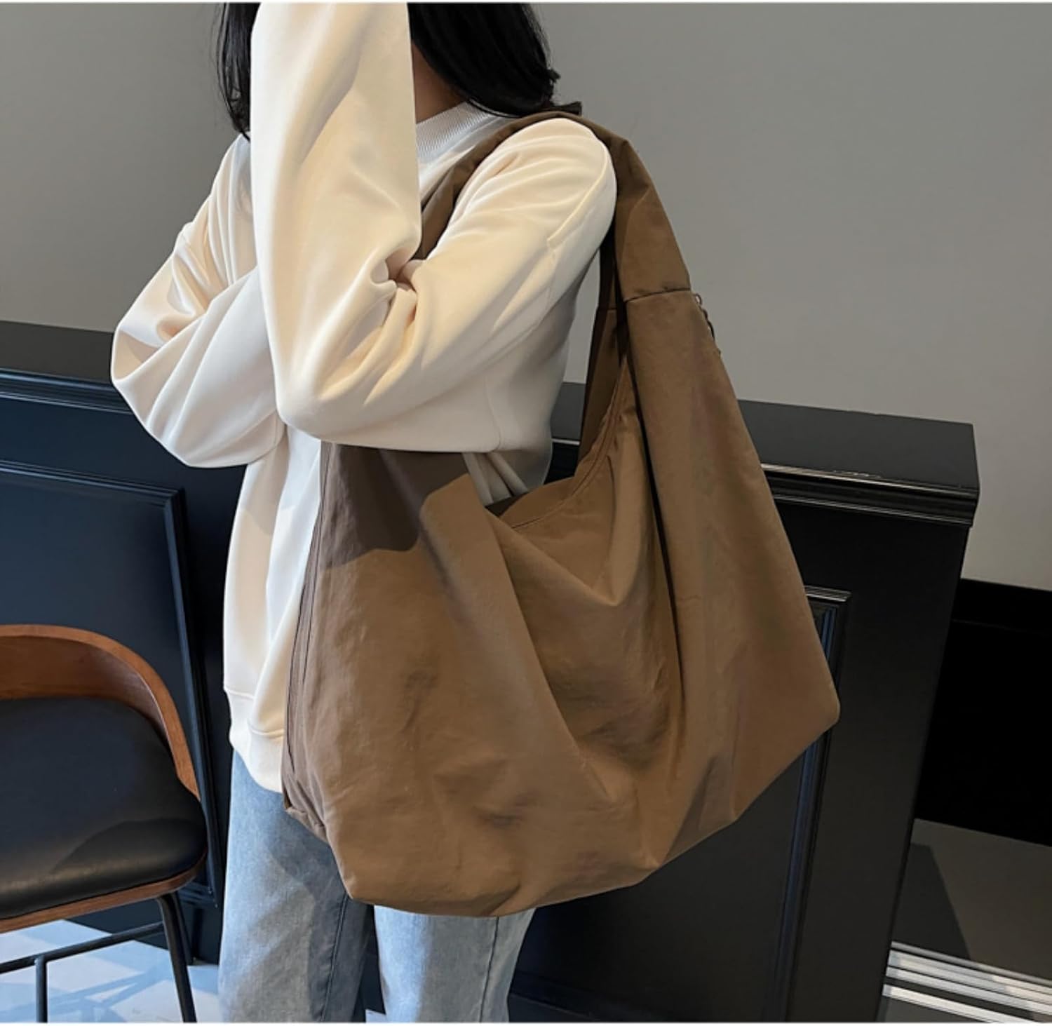 Slouchy Tote Bag 2026 Nylon Solid Pleated Handbag Men Women Large Shoulder Travel Gym Casual Commute Weekend Vacation - Image 2