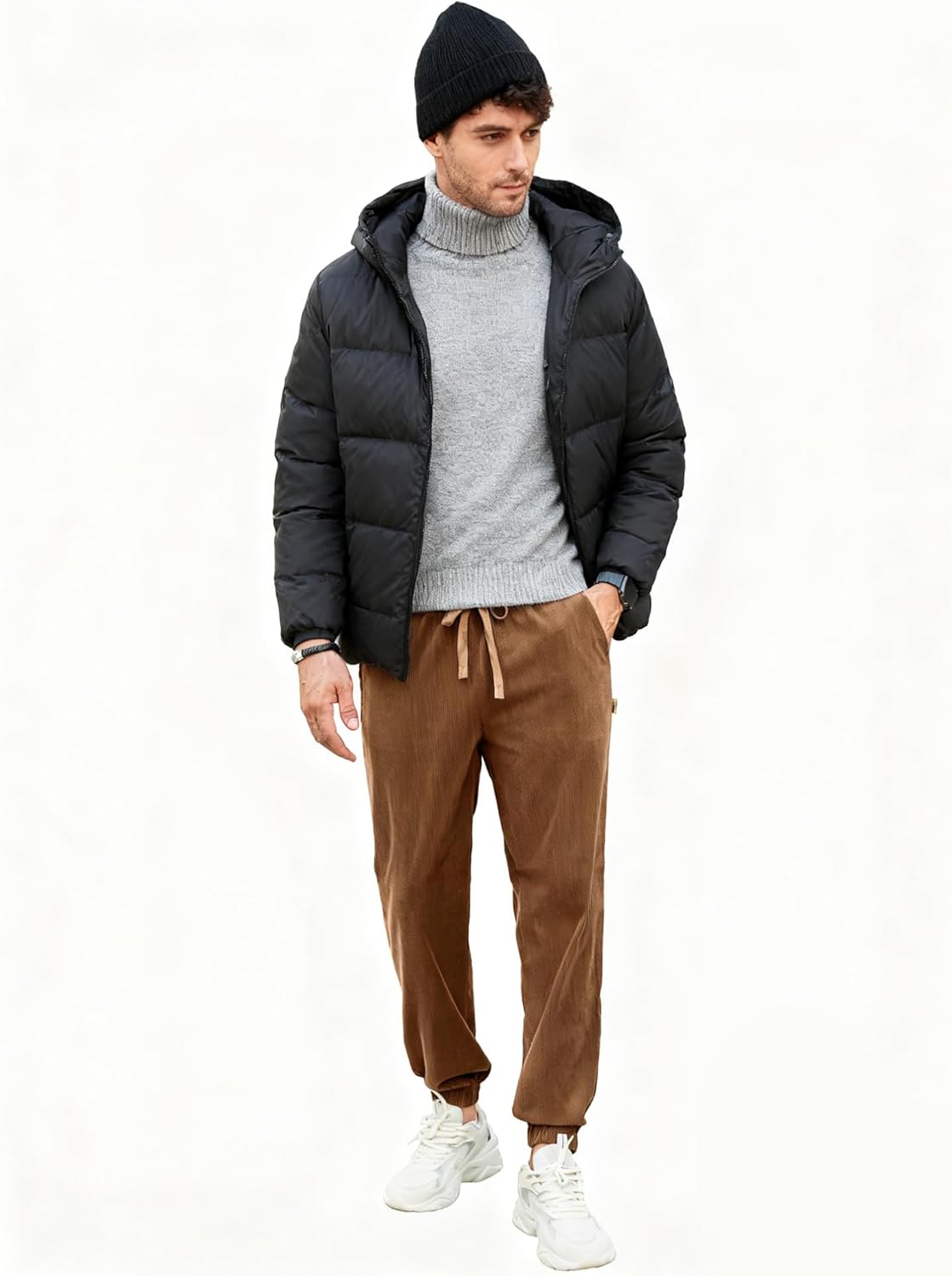 Comdecevis Mens Corduroy Pants Stretch Joggers Tapered Elastic Waist Drawstring Cargo Casual Baggy Sweatpants with Pockets - Image 5