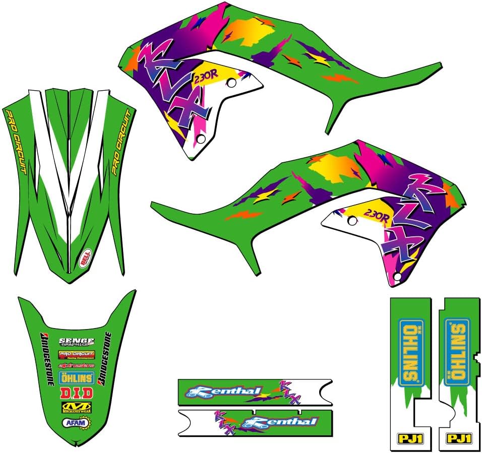 2020-2024 KLX 230 R THROWBACK Green Senge Graphics Complete Kit Compatible with Kawasaki