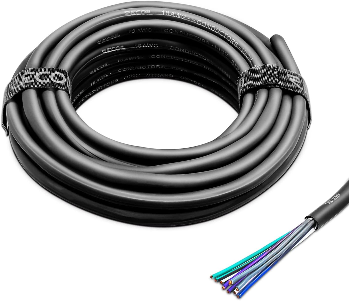RECOIL 20-Feet 9-Conductor Speaker Cable, 18AWG CCA, Ultra-Flex and Easy Peel Jacket, 4-Channel Speaker Wire and Remote Wire