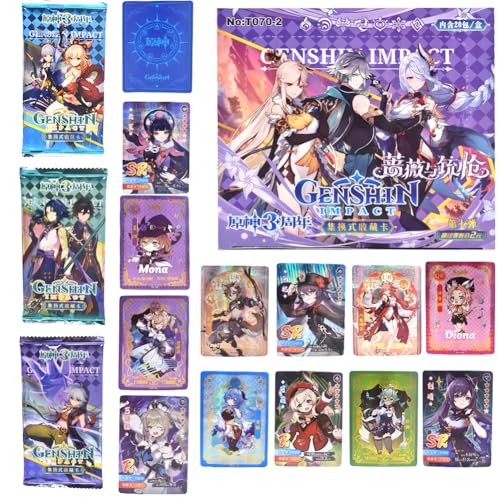 JXBBAAC Genshinimpact Cartas Anime, 180 PCS Genshinimpact Cartas Coleccionables Anime Tarjetas Cards Booster Box Trading Card Pack Cartas Juego Cartas Card Game Sets Juegos para Interior y Exterior