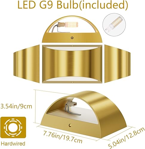 Miniatura 3 de Aipsun Aplique de Pared de Latón Cepillado Luces de Pared Interiores con Cableado Directo 1 Paquete Luz de Montaje en Pared Hacia Arriba y Hacia