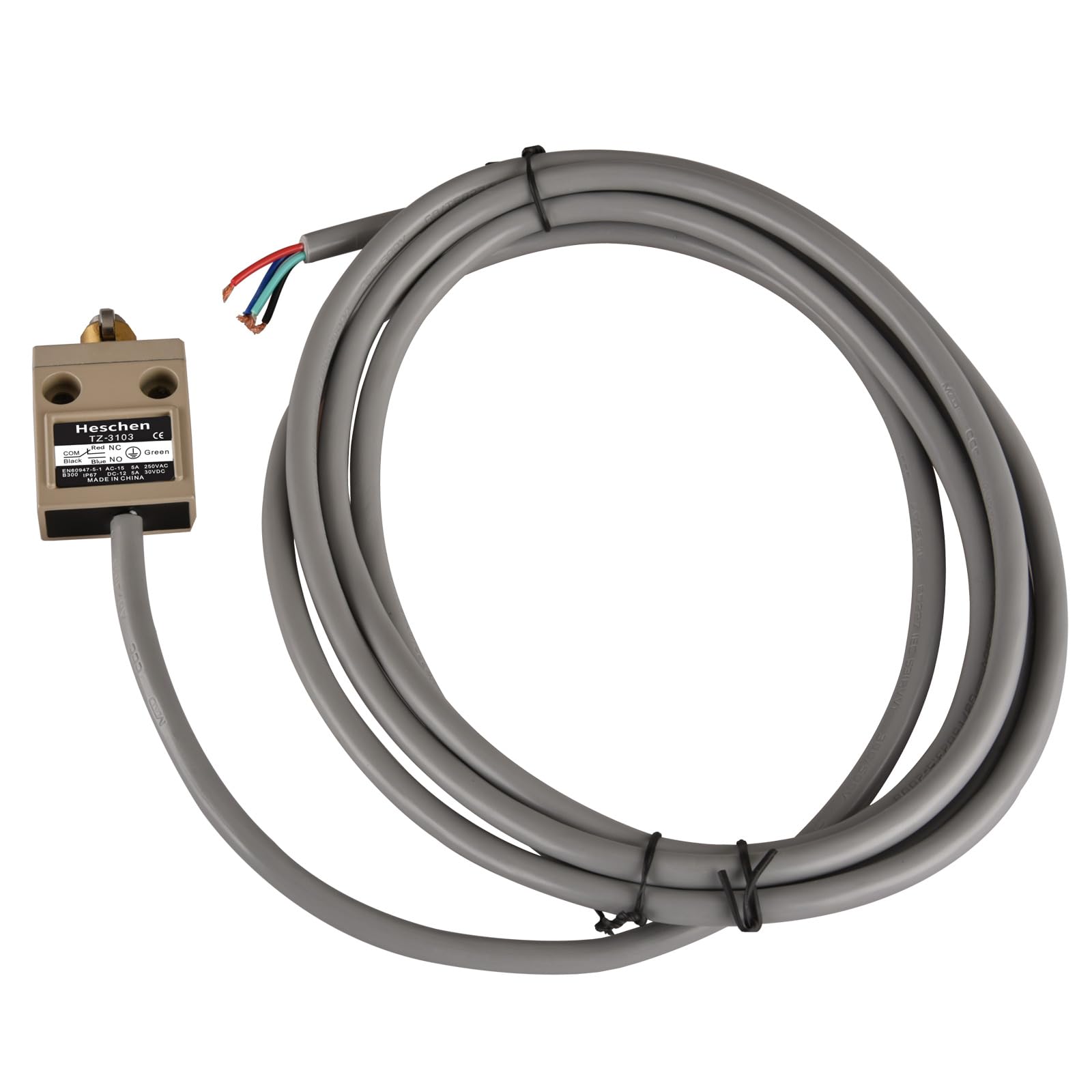 Heschen Interrupteur de limitation compact pré-câblé TZ-3103 Piston à rouleaux SPDT momentané AC 250 V 5 A IP67 étanche