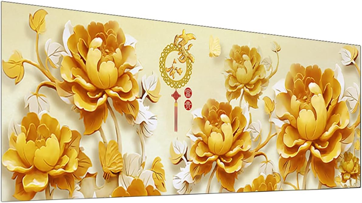 Instarry 5D DIY Diamond Painting Kits Large Size Full Drill Golden Peony Crystal Embroidery Room Decor Art Set 59.1x21.7 inch