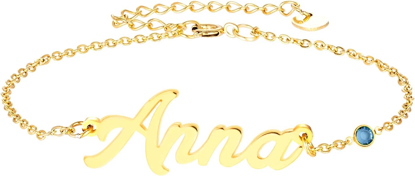 LAOFU Personalized Name Bracelet 18k Gold Plated Link Bracelet, Custom Made Jewelry in Any Name, Gift for Women