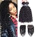 Amella Hair Brazilian Curly Human Hair Bundles with Closure Grade 8A Virgin Unprocessed Brazilian Hair Weave Bundles with Closure Free Part 10 12 14 with 10" Closure