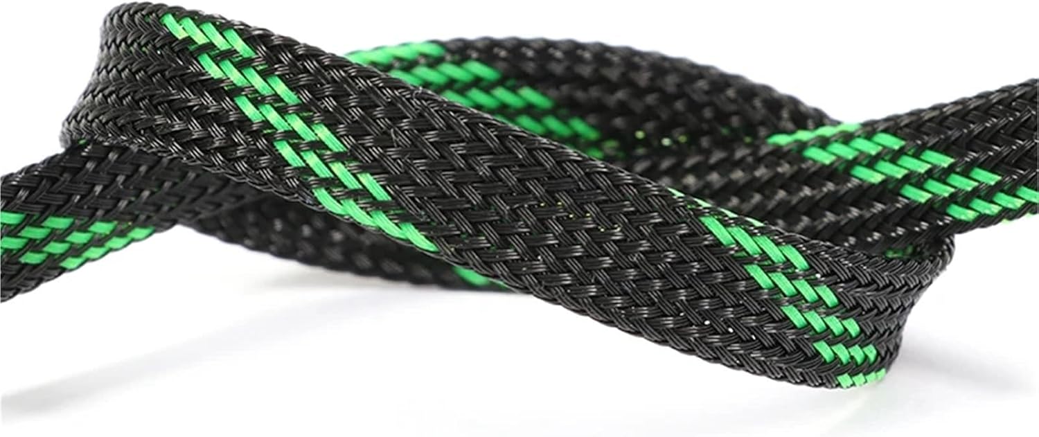 Black Green Braid Sleeve High Density Sleeving Cable Wrap Sheath for Electric Cables for Pets, Bite-Resistant Cable(16mm,10 Meters)