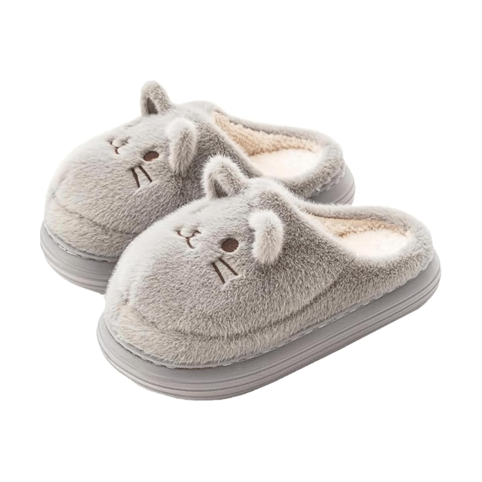 Generico Pantofole di Peluche A Tema Gatto, Calde E Antiscivolo | Adatto Sia Per Interni Che Per Esterni, Morbido E Confortevole (Grey 42 M EU)