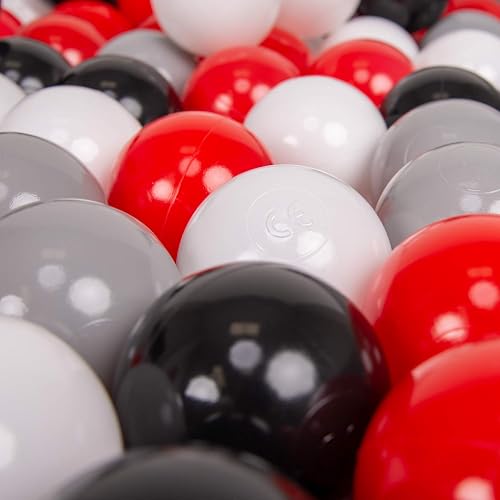 KiddyMoon 300 Bolas/7Cm Bolas Colores De Plástico para Piscina para Niños, Gris/Blanco/Rojo/Negro