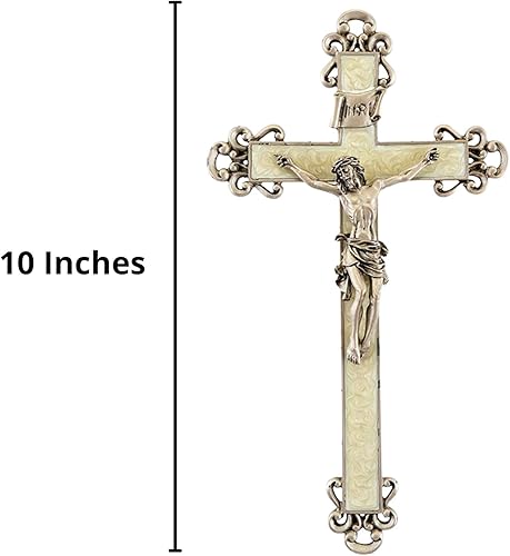 Miniatura 2 de Crucifijo de cruz floral epoxi perlado blanco con peltre Christ Corpus, 10 pulgadas