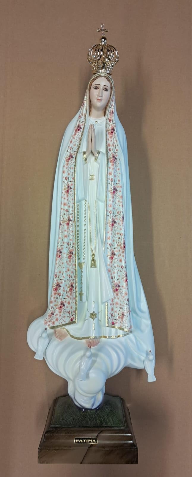 Generico ArteSacraCaravaggio Statua della Madonna di Fatima cm 77 (30,31 inches) in vetro resina, con occhi in vetro decorata a mano, di produzione artigianale