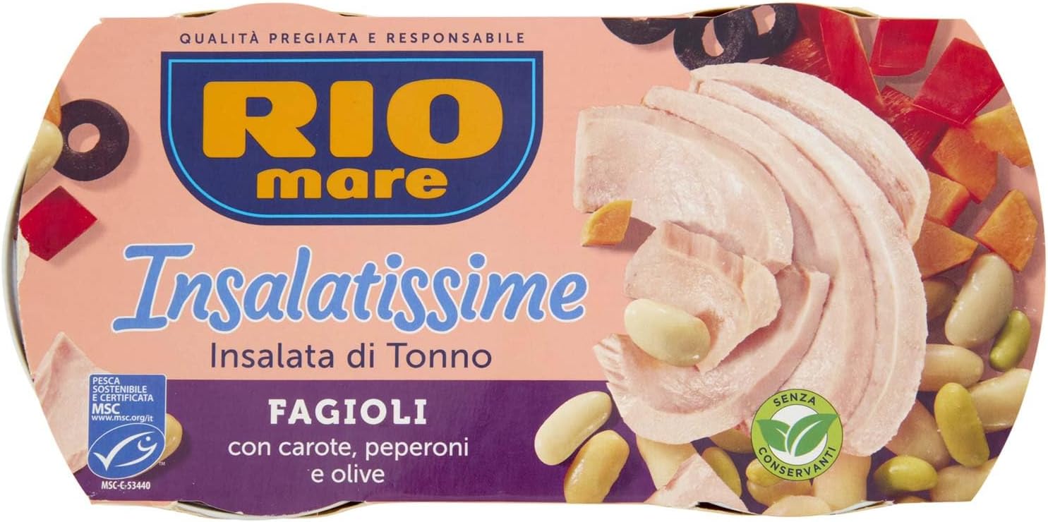 Rio Mare - Salatissime Mix aus Bdern und gelben Thunfischflossen mit Hrte, Pfeffer und Oliven, ohne Konservierungsstoffe, MSC-zertifiziert, 2 Dosen 160 g.