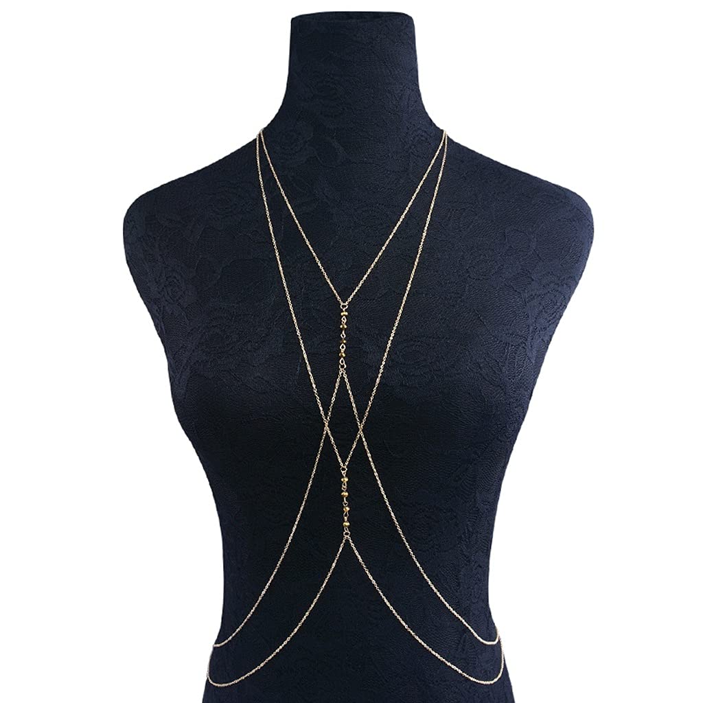 Cadena de Cobre Cruzada Bohemia con Colgante de Cuentas acrílicas, Collar, Cadena de Pecho Corporal para Mujer, joyería de Bikini para el Cuerpo de Playa/Fiesta de Verano