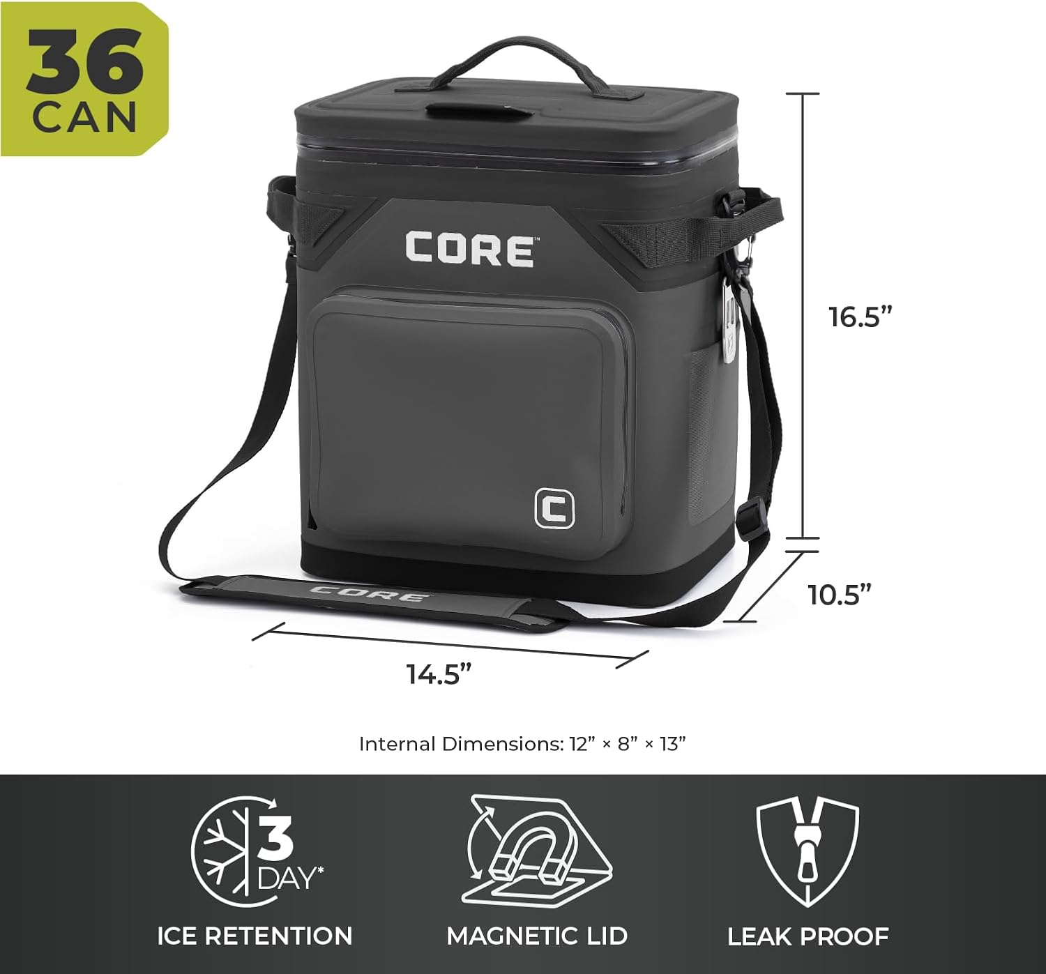 CORE Magnetic Leak Proof Soft Cooler with Waterproof Zipper | Insulated Bag Portable Ice Chest Box | Best Soft Cooler for Food & Beverages for Tailgating, Car Camping, Travel, and Family Beach Picnics - Image 5